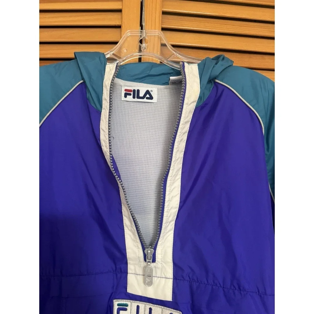 VTG 90s y2k FILA Colorblock Spell Out Hooded Anorak Jacket Pullover Sz S Purple - Picture 3 of 10